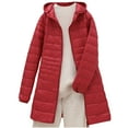 thumbnail image 1 of Htigea Clearance Women's Winter Coat Lightweight Puffer Jacket Long Down Jacket Lightweight Removable Hood Down Jacket Mid-Length Slim Large Size Thin Jacket Fall Savings Red,XXXXL, 1 of 1