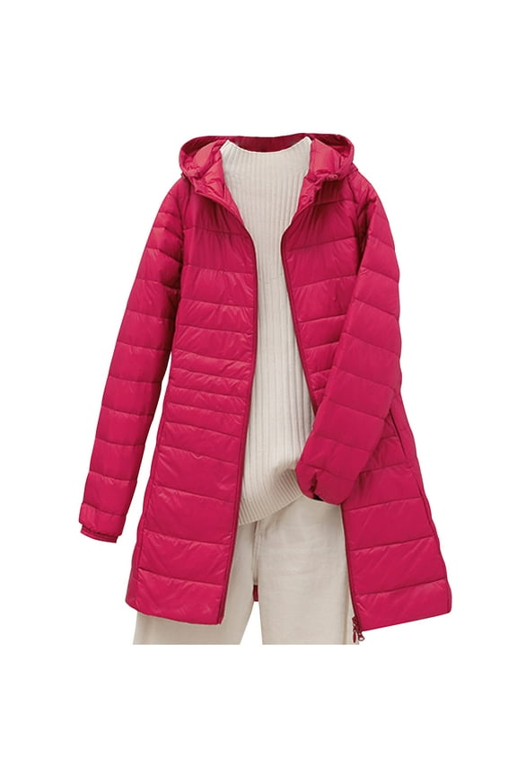Women's Winter Coat Lightweight Puffer Jacket Long Down Jacket Lightweight Removable Hood Down Jacket Mid-Length Slim Large Size Thin Jacket Today Sales Hot Pink,XXXL
