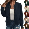 thumbnail image 1 of Htigea Clearance Women's Zip Up Textured Bomber Jacket Casual Long Sleeve Outerwear Brown,S, 1 of 6