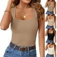 thumbnail image 1 of Htigea Womens 2025 Ribbed Tank Tops Knit Square Neck Sleeveless Shirts Summer Casual Basic Tanks Sale Khaki,XL, 1 of 6