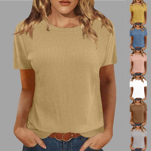 Htigea Womens 3/4 Sleeve Shirts Women's Classic Comfort Round Neck T-Shirt Solid Color Basic Knit Loose Blouse Tops Sale White,L