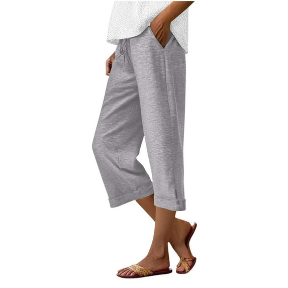 Htigea Clearance Womens Capri Yoga Pants Loose Workout Joggers Drawstring Sweatpants Lounge Pajama Capris Pants with Pockets Today Sales Gray,L