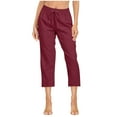 thumbnail image 1 of Htigea Clearance Womens Casual Loose Elastic Waist Cotton Trouser Cropped Wide Leg Pants Clearance Sale Wine,M, 1 of 6