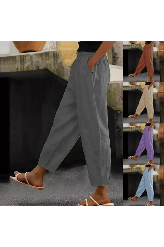 Htigea Womens Casual Tapered Capri Cargo Pants Loose Elastic Waist Ankle Cropped Trouser with Pockets Sale Dark Gray M