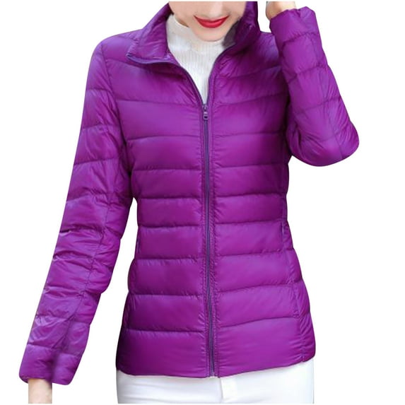 Htigea Womens Coats Plus Size Outwear Winter Women Fashion Slim Casual Zippers Loose Long Sleeve Warm Blouse Coat Short Tops Parkas Today Purple,L