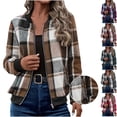 thumbnail image 1 of Htigea Clearance Womens Flannel Shacket Plaid Button Down Long Sleeve Shirts Jacket Coats Gray S, 1 of 7