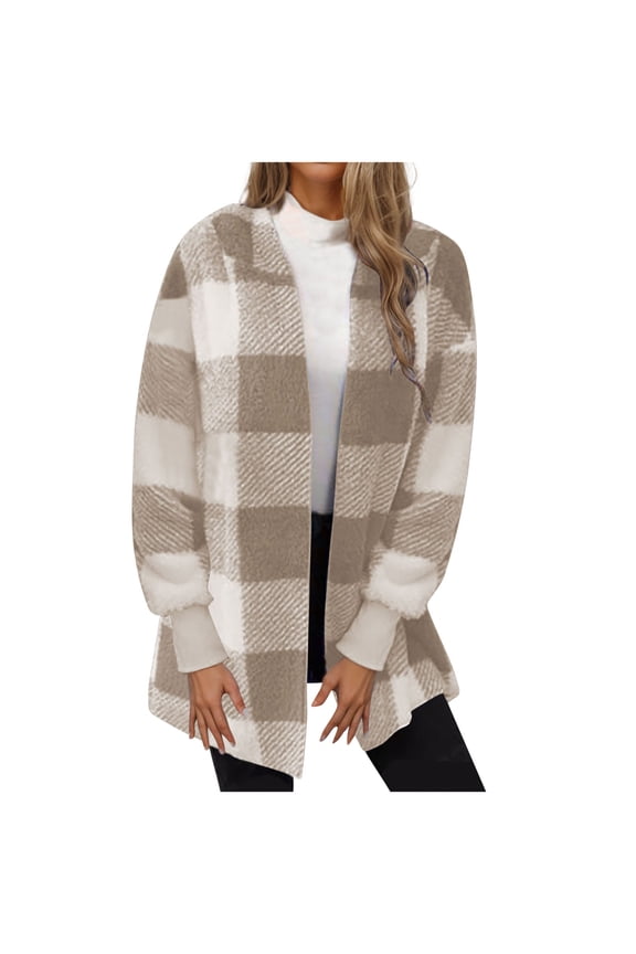 Clearance Womens Fuzzy Fleece Jacket Open Front Hooded Cardigan Sherpa Outerwear Warm Coats with Pockets Today Sales Khaki,M