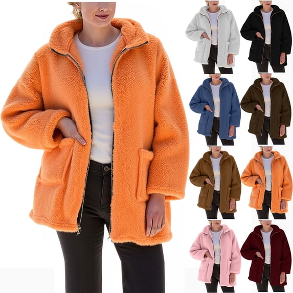 Htigea Womens Fuzzy Sherpa Fleece Jacket Zip Up Oversized Winter Warm Sweatshirt Hoodies Wine L