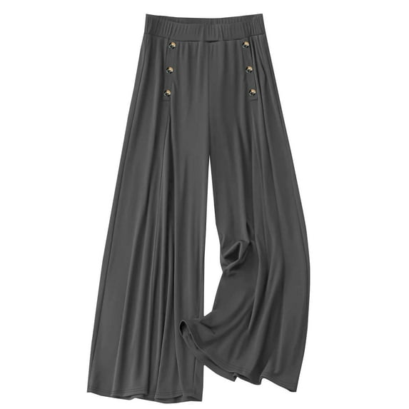 Htigea Clearance Womens High Waisted Wide Leg Cargo Pants Baggy Casual Trendy Work Pants with Button Fall Savings Dark Gray,XL