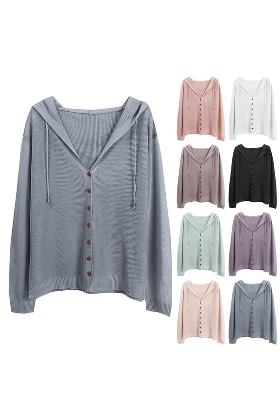 Womens Hooded Oversized Cardigan Sweaters Fall Knit Coatigan Trendy Open Front Sweater Coat Coffee L