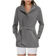 thumbnail image 1 of Htigea Clearance Womens Jacket Fashion Trench Coats Belted Casual Long Sleeve Wrap Trench Coat 2025 Fall Trendy Button Up Dressy Outerwear with Pockets Today Deals Gray,L, 1 of 5