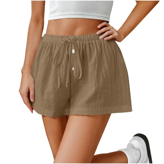 Htigea Clearance Womens Lightweight Shorts Casual Baggy Trendy Short Pants Elastic Waist Drawstring Comfy Shorts Today Deals Khaki,S