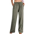 thumbnail image 1 of Htigea Womens Linen Pants Casual Loose Wide Leg Pants for Women Elastic Waist Palazzo Pants Trousers with 3 Pockets under 10 Army Green,XL, 1 of 7
