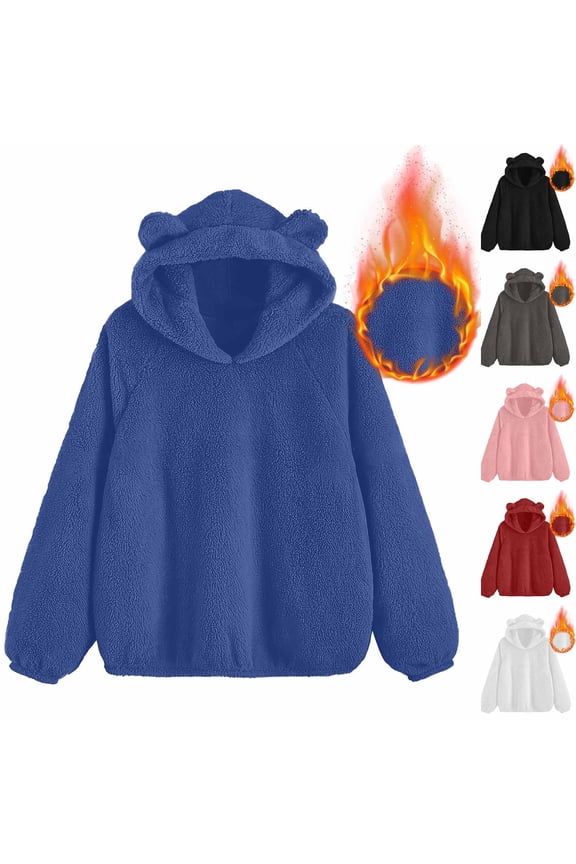 Htigea Womens Oversized Sherpa Pullover Hoodie with Pockets Fuzzy Fleece Sweatshirt Plaid Fluffy Jacket Coat White M