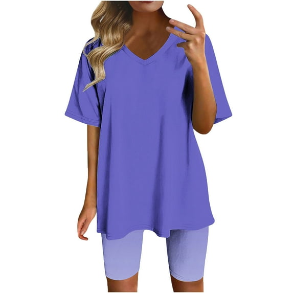 Htigea Womens Pajama Sets 2 Piece Soft Short Sleeve Top and Shorts Sleepwear V Neck Pjs Lounge Set with Pockets Today Deals Sky Blue,XXL