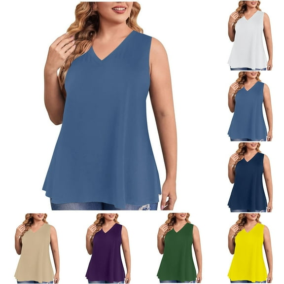 Htigea Womens Plus Size Tank Tops Sleeveless Loose Fit Dressy V Neck Flowy Camisoles Cami Shirt Tunic Blouse 2025 Summer Purple,L