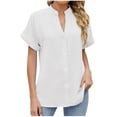 thumbnail image 1 of Htigea Clearance Womens Short Sleeve Button Down Up Shirt Collared V Neck Tops Shirts Blouses Dress for Women Fall Savings White,XL, 1 of 5