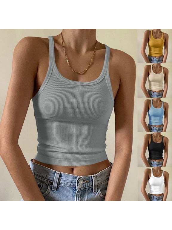 Htigea Womens Sleeveless Tank Top form Fitting Scoop Neck Ribbed Knit Basic Cami Shirts Today Sales Black,XL