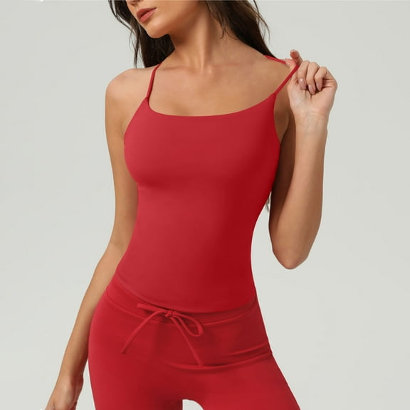 Htigea Womens Spaghetti Strap Tank Top Scoop Neck Camisole Tops Loose Fit Casual Shirts Summer 2025 Today Sales Red,M