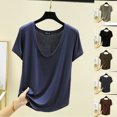 thumbnail image 1 of Htigea Womens Square U Neck Short Sleeve Basic Tee Tops Fitted Cotton T-Shirts for Summer Winter Layer Today Sales Green,L, 1 of 5