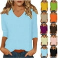 thumbnail image 1 of Htigea Womens Summer 3/4 Sleeve Tops Casual V Neck T Shirts Fashion Loose Fit Basic Tunic Tees Purple,XL, 1 of 5