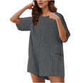 thumbnail image 1 of Htigea Clearance Womens Summer Casual Romper Sleeveless Waffle Knit Jumpsuits for Woman Short Rompers with Pockets Fall Savings Dark Gray,2XL, 1 of 7