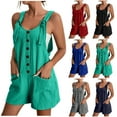 thumbnail image 1 of Htigea Clearance Womens Summer Casual Sleeveless Romper Loose Spaghetti Strap Overalls Shorts Jumpsuit with Pockets 2025 Clothes Green,2XL, 1 of 5