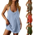 thumbnail image 1 of Htigea Clearance Womens Summer Casual Sleeveless Romper Loose Spaghetti Strap Shorts Jumpsuits with Pockets 2025 Clothes Light Blue,M, 1 of 6