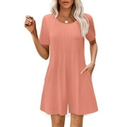 HTIGEA CLEARANCE Womens Summer Casual Sleeveless Rompers Loose Spaghetti Strap Shorts Jumpsuit with Pockets Fall Savings Orange XL