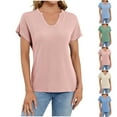 thumbnail image 1 of Htigea Womens Summer V Neck T Shirts Casual Roll Short Sleeve Tops Loose Fit Basic Tee with Pocket Today Sales Pink,L, 1 of 6