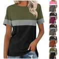 thumbnail image 1 of Htigea Womens T Shirt Short Sleeve Crew Neck Basic Color Block Tee Tops Today Sales Army Green,L, 1 of 6