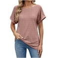 thumbnail image 1 of Htigea Womens Tops Summer Casual Crew Neck Short Ruffle Sleeve T Shirts Loose Fit Eyelet Hollow Out Blouse Fall Savings Pink,M, 1 of 5