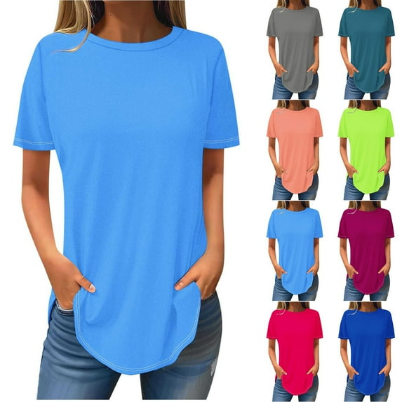 Htigea Womens Tops Summer Short Sleeve T Shirt 2025 Casual Crew Neck Trendy Fitted Tshirt Tee Blouse Trendy Outfits Today Sales Hot Pink,2XL