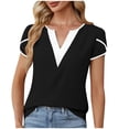 thumbnail image 1 of Htigea Clearance Womens V Neck T Shirts Summer Casual Short Sleeve Tops Loose Fit Basic Tee Black,M, 1 of 4