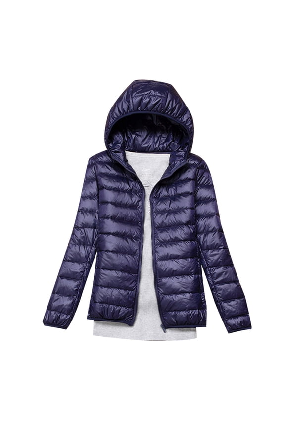 Womens Warm Jacket Long Sleeve Coats Down Jacket Lightweight Hooded Size Plus Down Warm Jacket Warm Hooded Today Sales Navy,XXL