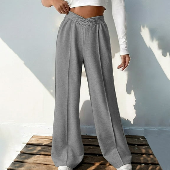 Htigea Womens Wide Leg Pants Casual Palazzo Flowy Pleated Trouser Woman Elastic High Waisted Loose Fit Lounge Pant Comfy 2025 Sale Dark Gray XL