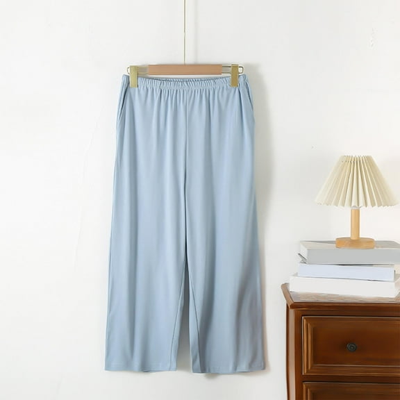 Htigea Clearance Womens Wide Leg Yoga Pants High Waisted Side Slit Joggers Casual Loose Lounge Sweatpants with Pockets- 28" / 18" Inseam under $10.00 Light Blue,M