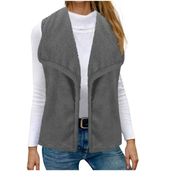 Htigea Clearance Womens Winter Fuzzy Fleece Vest Jacket Sleeveless Vest Coat Open Front Sherpa Cardigan Vest with Pockets Today Sales Gray,XXL