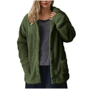HTIGEA CLEARANCE Htigea Womens Winter Sherpa Fleece Button Jacket Coat Loose Long Sleeve Outwear Army Green,S