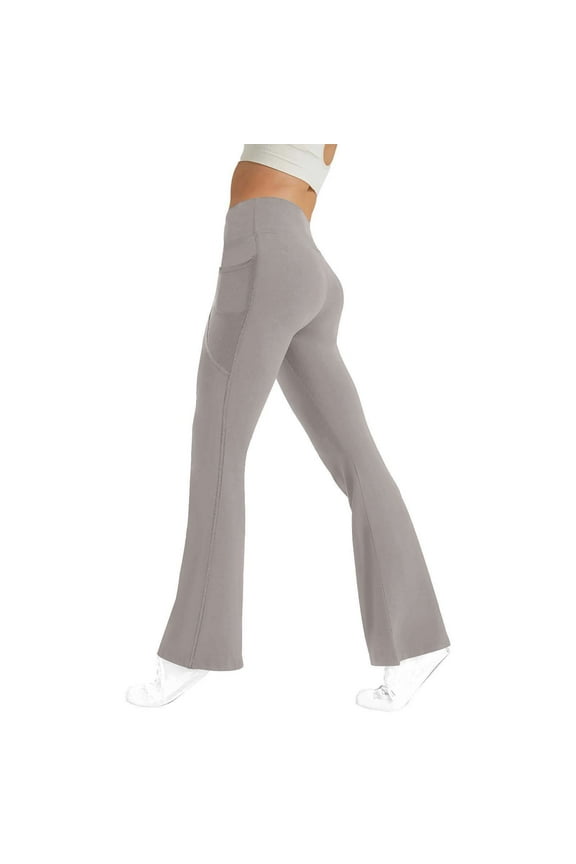 Htigea Womens Yoga Pants with Pockets for Women High Waisted Bootcut Yoga Pants Wide Leg Yoga Pants Stretchy Work Pants Sale Gray,XL