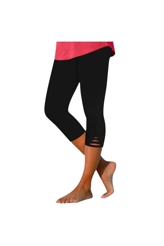 Yoga Capris with Pockets for Women Casual Elastic Cross Waist Capri Pants Cropped Trousers Pant Summer Athletic Pants Clearance Sale Black,L