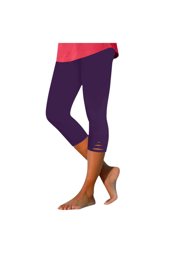 Yoga Capris with Pockets for Women Casual Elastic Cross Waist Capri Pants Cropped Trousers Pant Summer Athletic Pants Today Sales Purple,L
