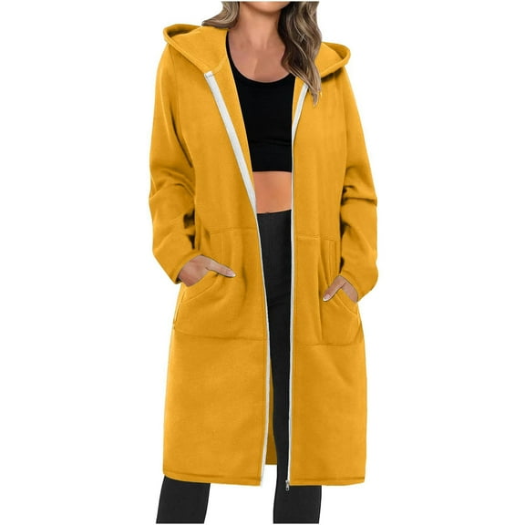 Htigea Zip Up Hoodies for Women Long Sleeve Oversized Sweatshirts Casual Lightweight Fleece Jackets Womens Long Coats with Pockets Yellow,L