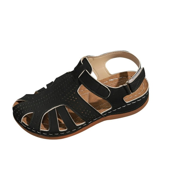 Htigea Closed Toe Sandals for Women Summer Dressy Wedge Sandal Vintage Fisherman Comfortable Roman Hollow Out Sandals Black,8.5