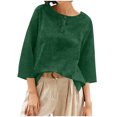 thumbnail image 1 of Htigea Cotton Linen 3/4 Sleeve Shirts for Women Casual Crewneck Tee Pullover Loose Lightweight Beach Vacation Tops Army Green XL, 1 of 8