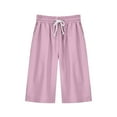 thumbnail image 1 of Htigea Cotton Linen Half Pants for Women Elastic Waist Drawstring Shorts Summer Loose Fit Comfy Short Pants with Pockets Solid Color Casual Beach Pant, 1 of 7
