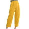 thumbnail image 1 of Htigea Cotton Linen Straight Trousers for Women Elastic High Waisted Ankle Pants Loose Fit Plus Size Casual Long Pants Solid Color Wide Leg Pants with Pockets, 1 of 5