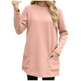 thumbnail image 1 of Htigea Cotton Long Sleeve Shirts for Women Crewneck Pullover Tunic Top Casual Loose Fit Shirt Lightweight Fall Clothes Pink S, 1 of 4