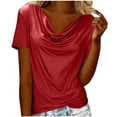 thumbnail image 1 of Htigea Cowl Neck T-Shirts for Women Summer Short Sleeve Tops Dressy Business Office Work Blouse Shirt Red S, 1 of 7