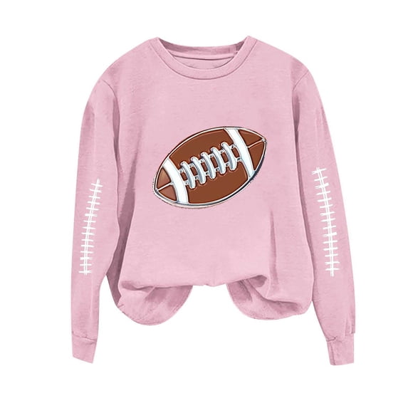 Htigea Crew Neck Sweatshirt for Women Football Graphic Long Sleeve Fleece Pullover Casual Trendy Basic Tops Pink XXL